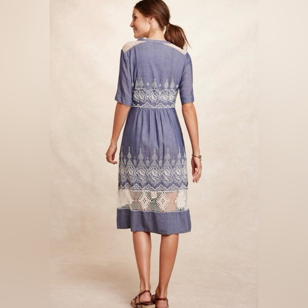 Anthropologie Moulinette Soeurs Blue and White Embroidered Waters Midi Dress Sz4 - Picture 9 of 10